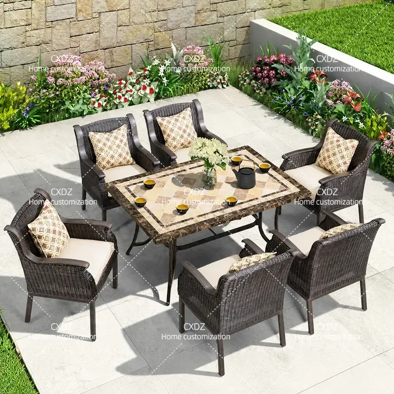 Outdoor Rattan Garden Table and Chair Set Patio Furniture Villa Terrace Leisure Dining Tea Table Wicker Chair Combination