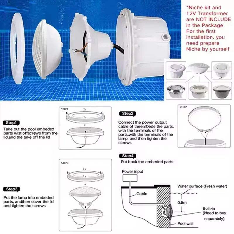 Imagem -06 - Habitação Led Piscina Luz Natação pc Material para Forro Piscina Concreto Piscina Lâmpada Nicho com 1.5m Cabos Par56