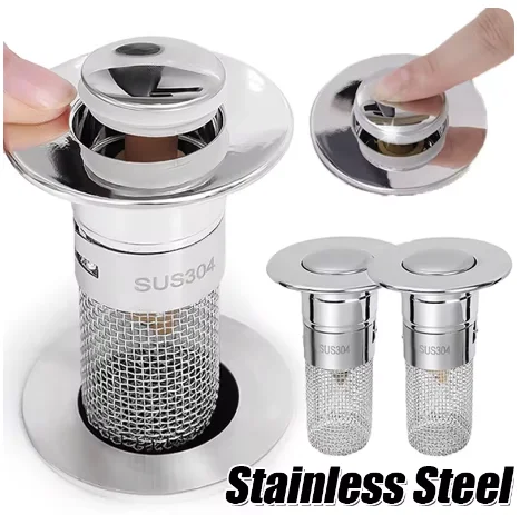 Stainless Steel Floor Drain Filter Washbasin Plug Anti Odor Pop-Up Bounce Core Basin Stopper Hair Catcher Shower Sink Strainer