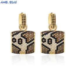 MHS.SUN Western Women's Mosaic Zircon Leopard Printed Drop Earrings Luxury AAA CZ Dangle Earrings 3 Layers Gold Plated Jewelry