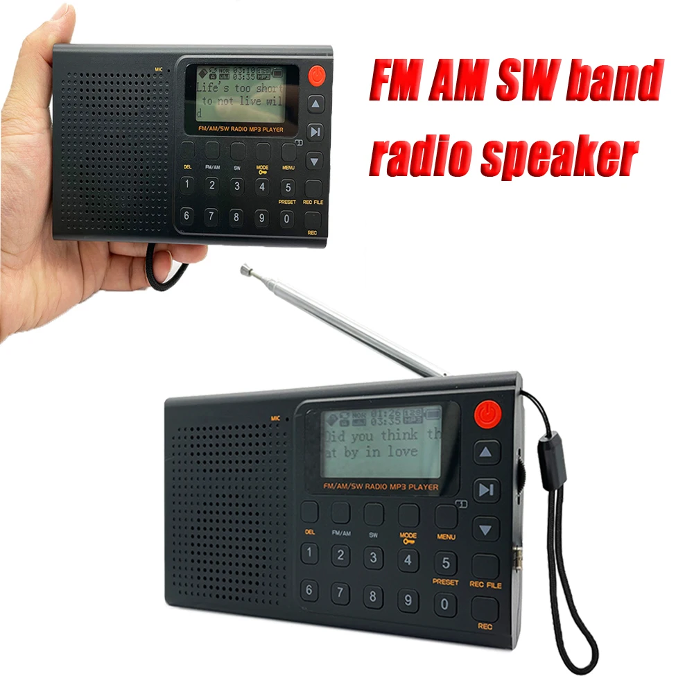 AM FM SW Stereo Radio Recorder AUX Jack Full Band Portable Radio Type-C Charging MP3 Music Player Radio Alarm Clock with Support