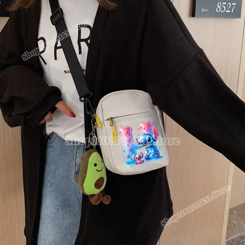 Cartoon Stitch Letter Name Combination A-Z Print Cross Body Bags Men Women Canvas Shoulder Bag Cute Disney Stich Purse Handbags