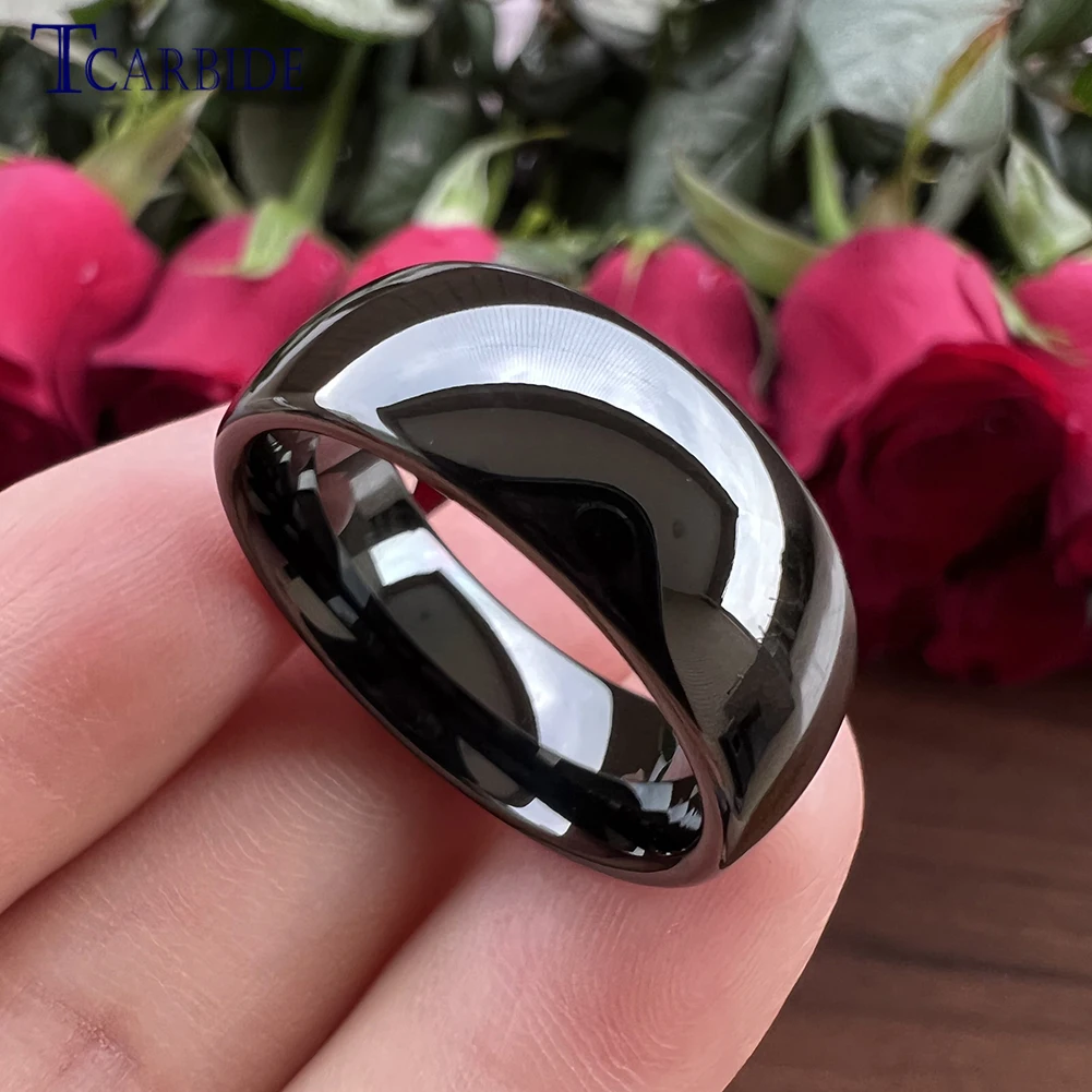 Shiny Tungsten Ring Blue Wedding Band For Men Women Domed Polished Finish 6MM 8MM Available