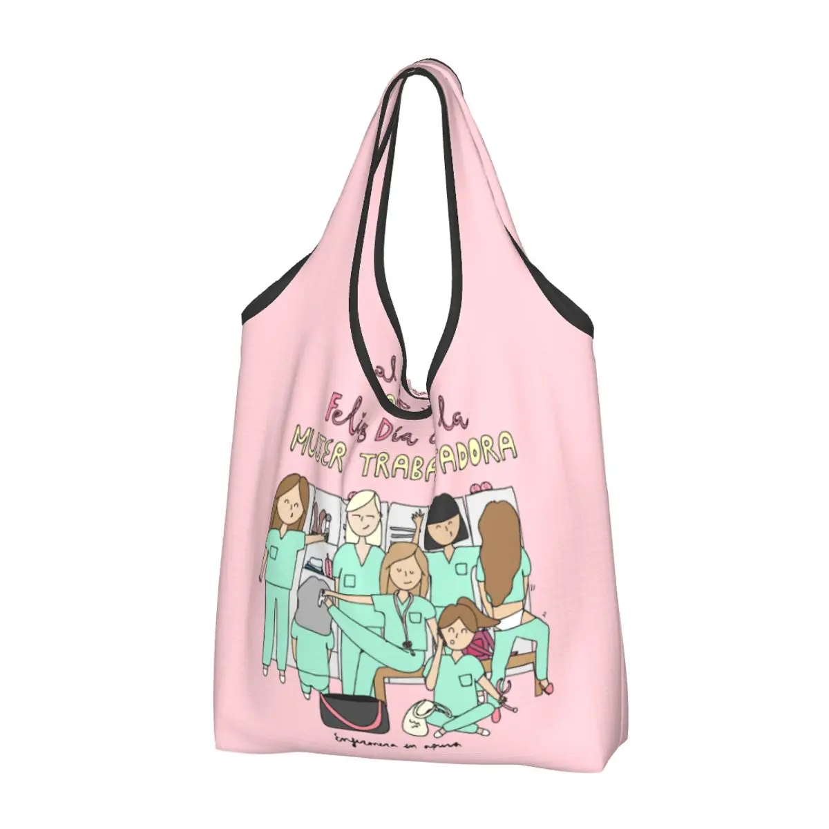 Recycling Cartoon Ladies Nurse Doctor Printed Shopping Bag Women Tote Bag Portable Groceries Shopper Bags