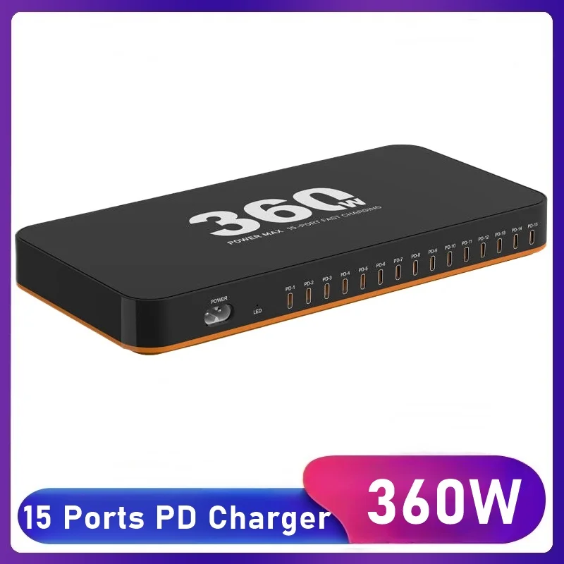 

360W Universal USB PD Charger 15 Port USB Type C 24W Fast Charging Station For Ipad Iphone 16 15 14 13 12 11 Samsung S25 Tablet