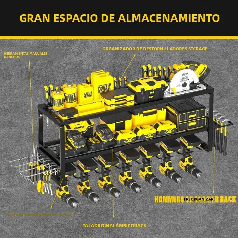 Estante de Almacenamiento de Herramientas Eléctricas de Alta Resistencia para Montar en la Pared, Estante de Herramientas Multifuncional de Hierro, Organizador para Taller, Hogar y Garaje