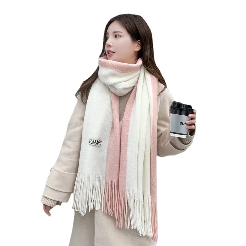 

Scarf Fashion Double-sided Imitation Cashmere Women Autumn Winter Versatile Protection Shawl Korean Two Tone Splicing Y17