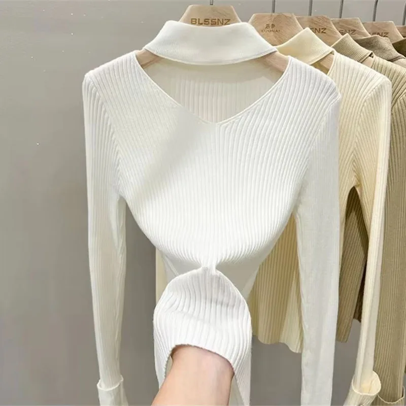 

Hanging Neck Hollow V-neck Sweater for Women's Autumn Winter 2025 New Design Sexy Knit Pullover Sweater Top Bottoming Shirt
