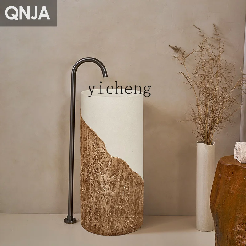 

FY Floor-Standing Bathroom Art Washbasin Rock Wood Grain Round Washstand