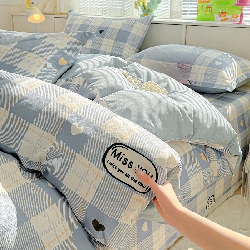 Cotton printing four-piece set, bed sheet quilt cover, four-season student dormitory single three-piece set