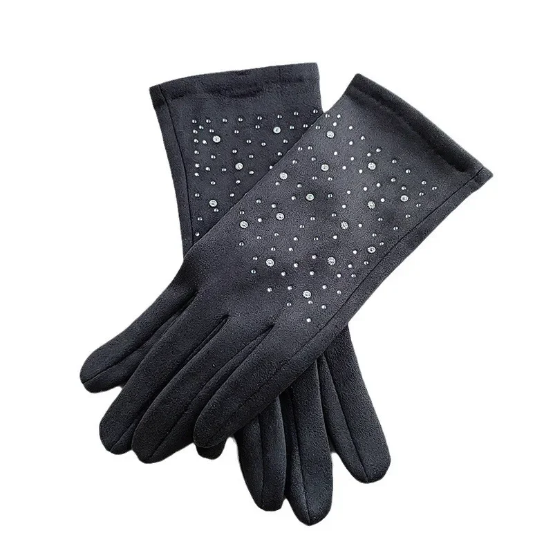 AliExpress HVATILAW Fashion Suede Leather Flash Drilling Rhinestone Women Winter Warm Gloves For Sports Outdoor Cycling