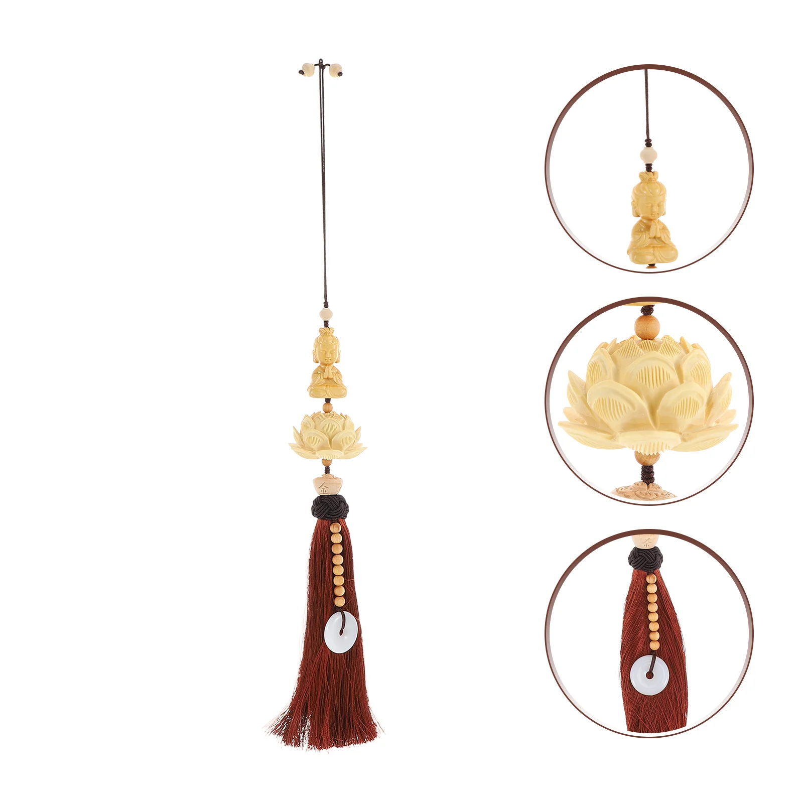 

Creative Guanyin Buddha Lotus Wooden Car Pendant Hanging Decor for Home Vehicle Ornament Retro Style Auto Accessory
