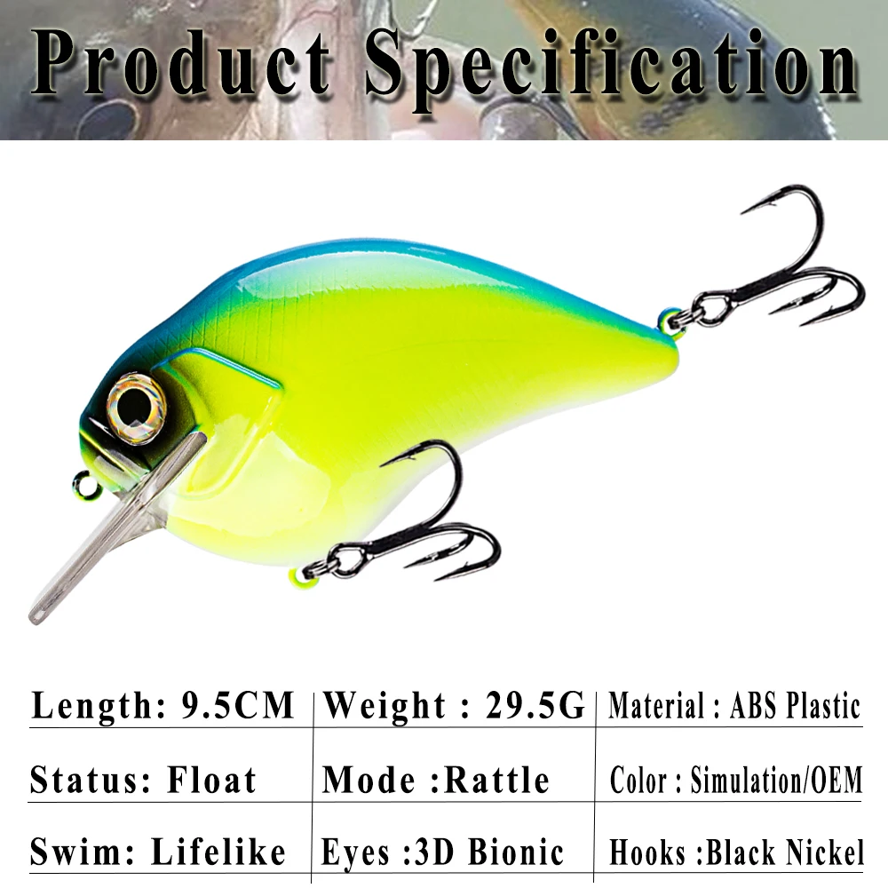 Chan\'s Huang 1PCS Square Bill Crankbait Wobblers 9.5CM 29.5G Floating Shallow Artificial Crank Hard BassTackle Bait Big Game