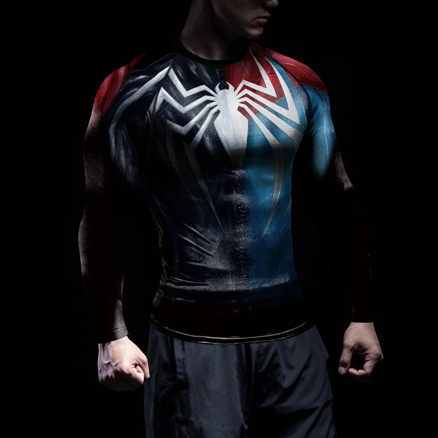 NADANBAO Cosplay Superhero Compression Shirts Men Spider Pattern Printed Costume Tee Shirt Gym Fitness Sportwear Rash Guards