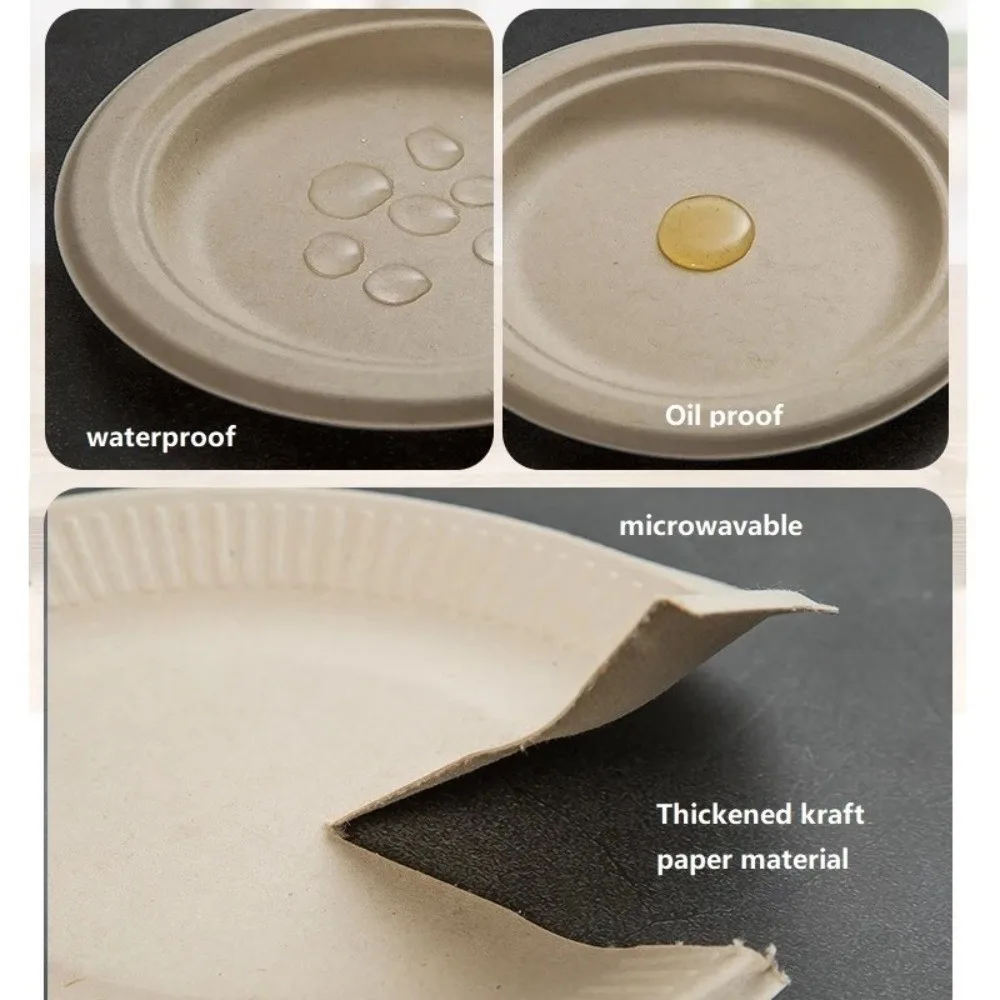 

50 шт. одноразовые круглые бумажные тарелки маслостойкие одноразовые обеденные тарелки с защитой от просачивания биоразлагаемые поднос для закусок в микроволновой печи
