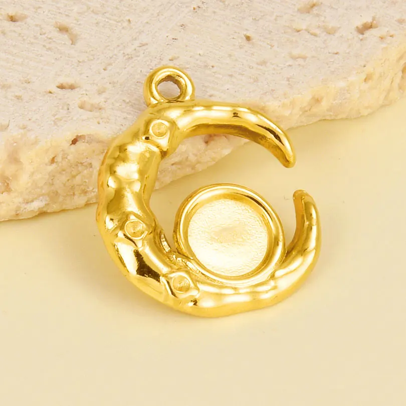 Real Gold Plated Metal 5pcs Sun Moon Star Stainless Steel Charms For Jewelry Making Earrings Keychain Necklace Vintage Pendants