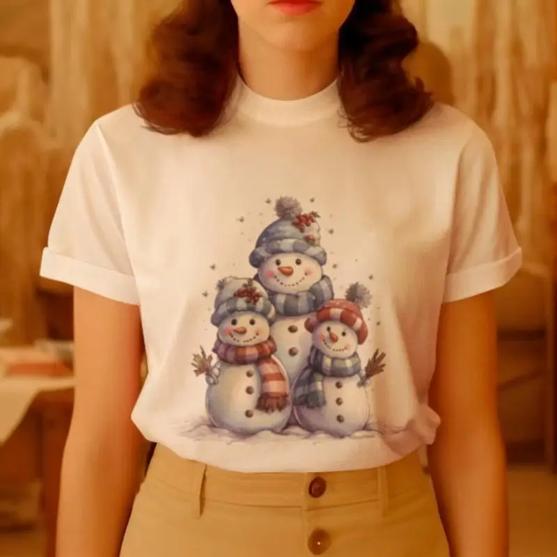 

Футболка со снеговиком, Рождество, зима, семья, милая акварель