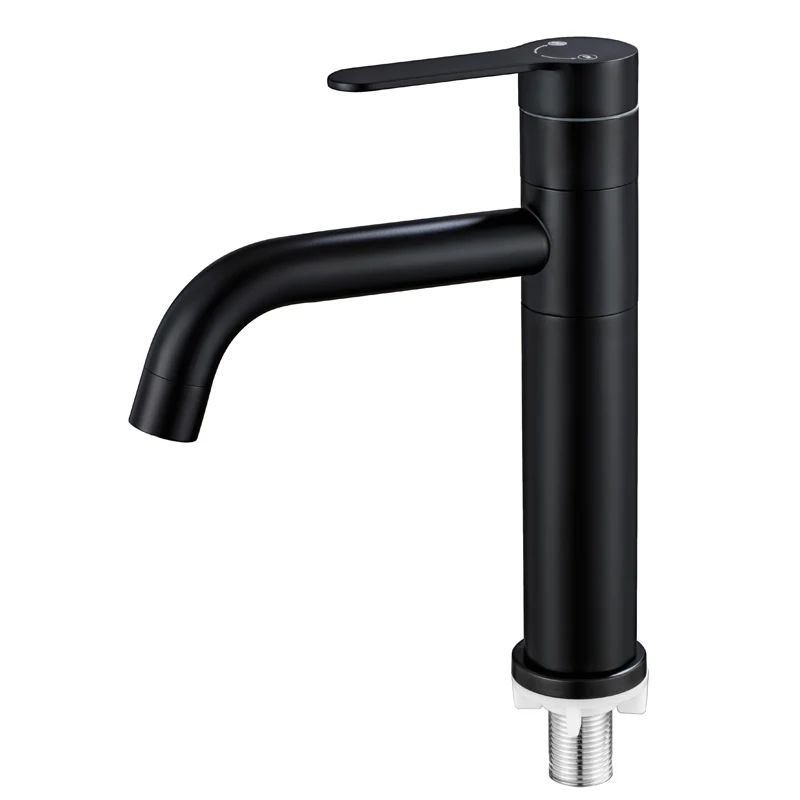 

Bathroom swivel nozzle single cooling low basin sink curved faucet Countertop basin deck installed sink stainless steel faucet.