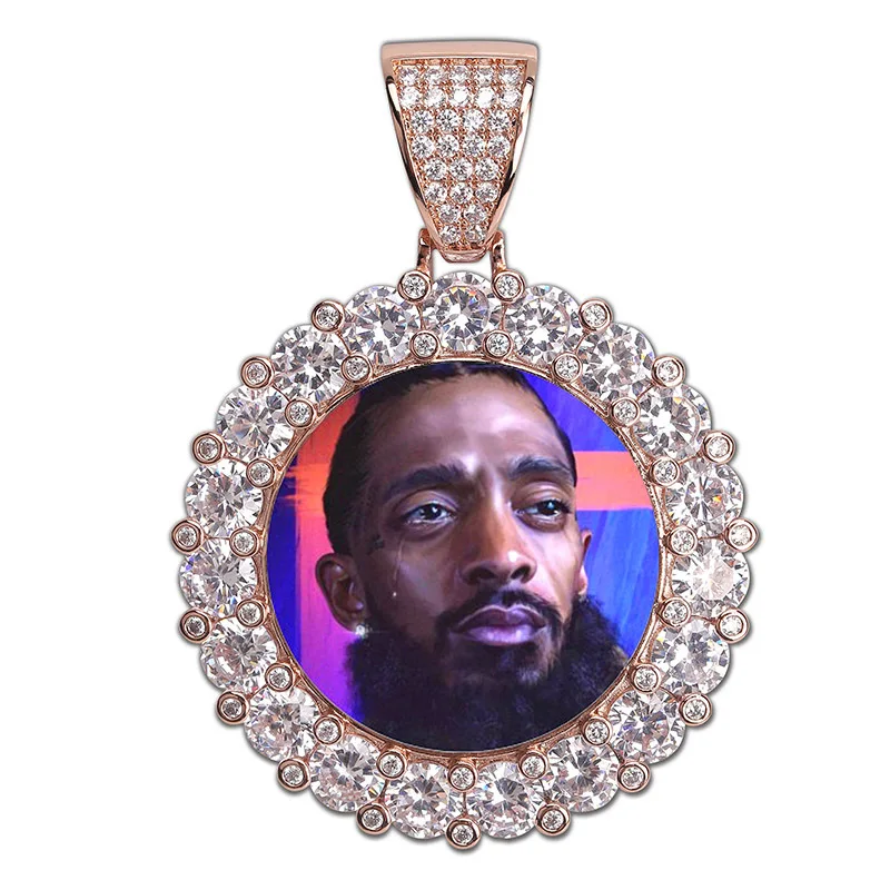 Custom Hip-hop Jewelry Sparkly Souvenir Necklace Personalized Photo Custom Round Pendant Valentine's Day Photo Necklace Custom