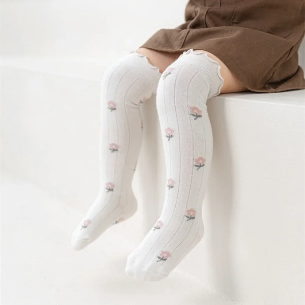 Spring Autumn Winter Korean Flower Striped Knee High Long Socks Warm Thermal Kids Children Girls Socks Baby Toddler Newborn Sock