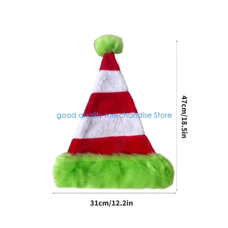 Y5JD Furry Plush Striped Santa Hats for Christmas Party All Age Festival Santa Caps Family Gathering Headwear for Parent Kids