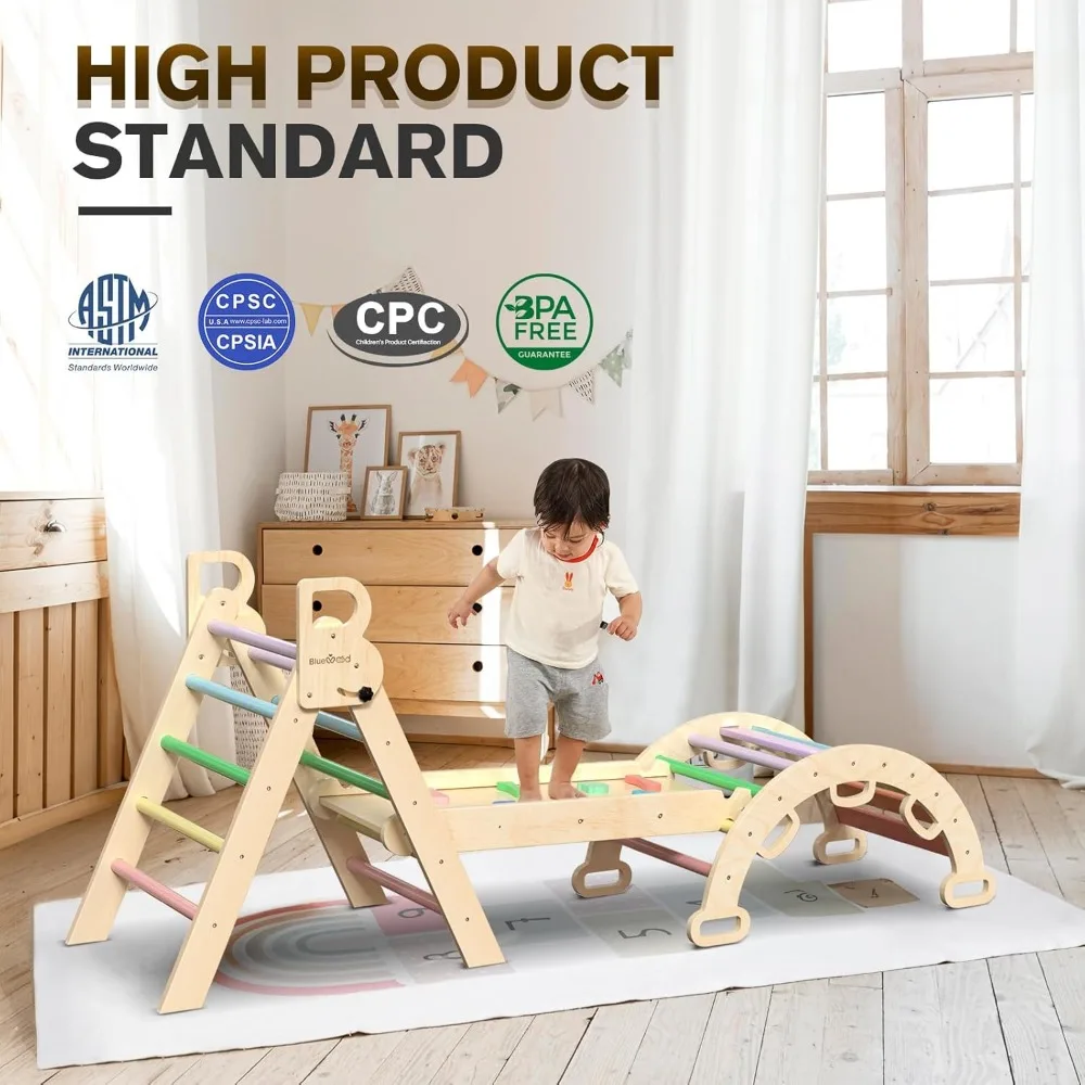 Pikler Triangle Set 7in1 Foldable Baby Climbing Toys Wooden Montessori Climbing Set with Arch&Ramp&Ladder Baby Climber