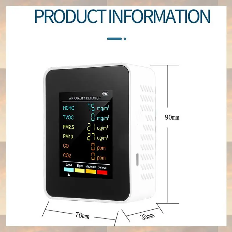 2025 جديد-3X 6 في 1 PM2.5 PM10 HCHO TVOC CO CO2 كاشف جودة الهواء CO CO2 الفورمالديهايد مراقب جهاز اختبار جودة الهواء المنزلي، أبيض