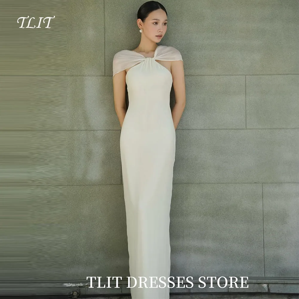 

TLIT Simple Ivory Satin Mermaid Evening Dress Korea Wedding Dress Photo Shoot Prom Gowns Customized Split Back Gowns