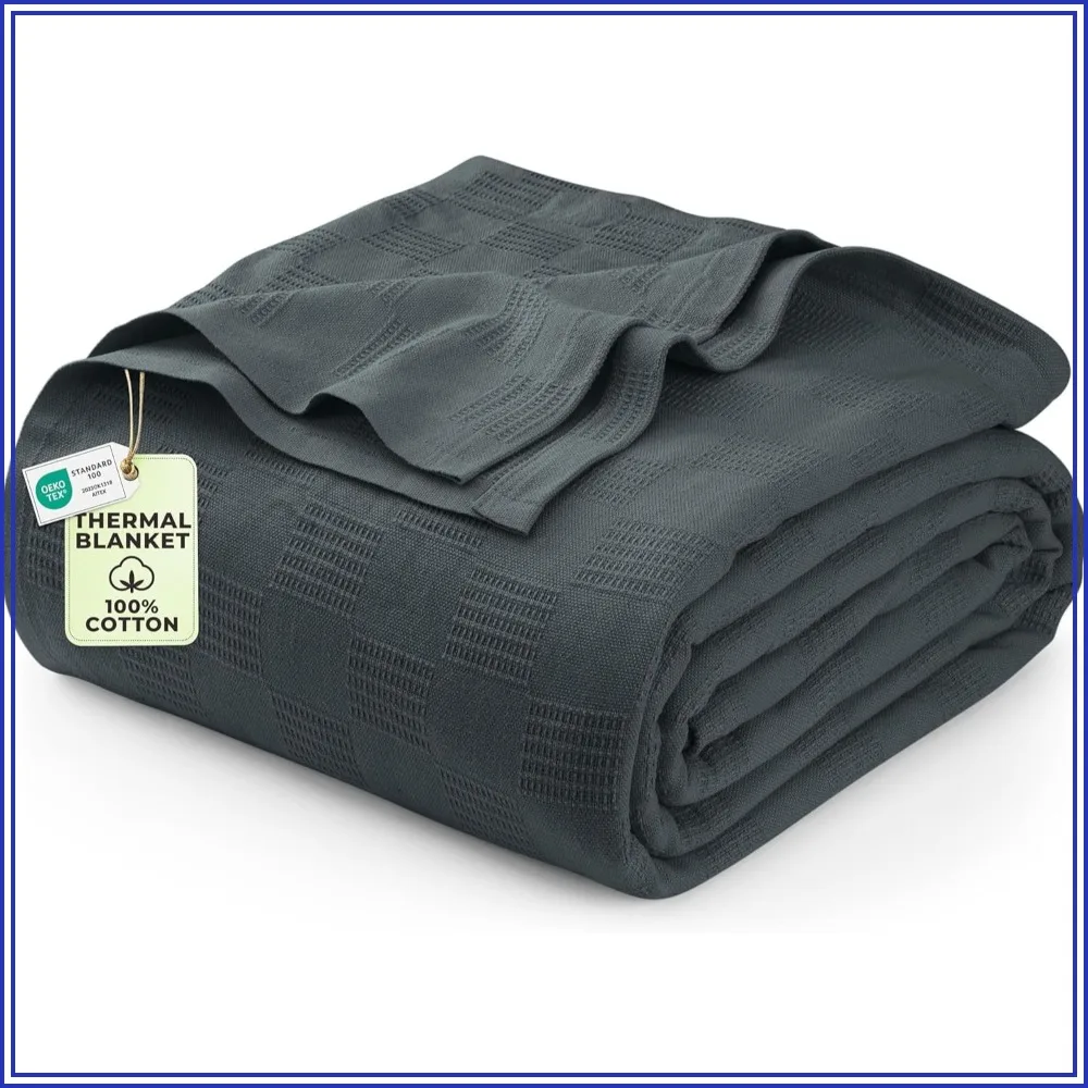 Smoke Gray 100% Cotton Blanket Twin 90x72 Inch Lightweight Breathable All Season 10 Pack