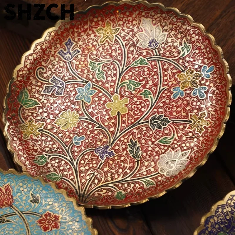 Indian Hand-Painted Decorative Plate, Ethnic Fruit Tray for Living Room,Multi-Purpose Snack Serving Dish,Home Decor Accent Piece