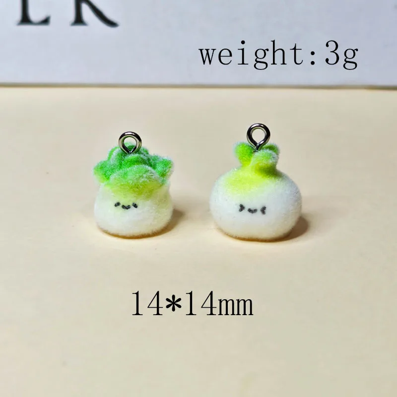 

20pcs 3D Flocking Resin Cute Vegetables Doll Cartoon Animal Charms For Keychain Necklace Earrings Making DIY Jewelry Accessories