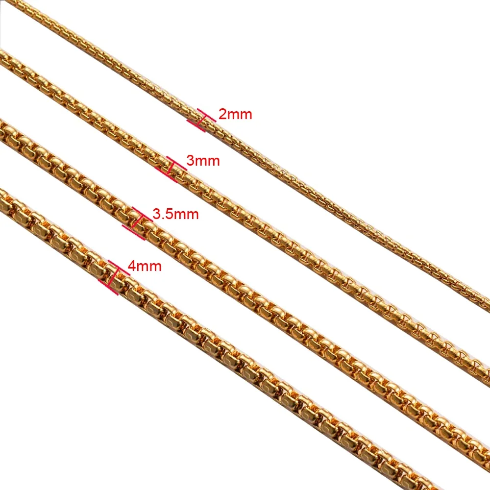 HIYEE 1 Piece Width 1.5/2/2.5/3mm Stainless Steel Square Pearl Chain Figaro Box Necklace for Men Women Jewelry DIY Gift Party