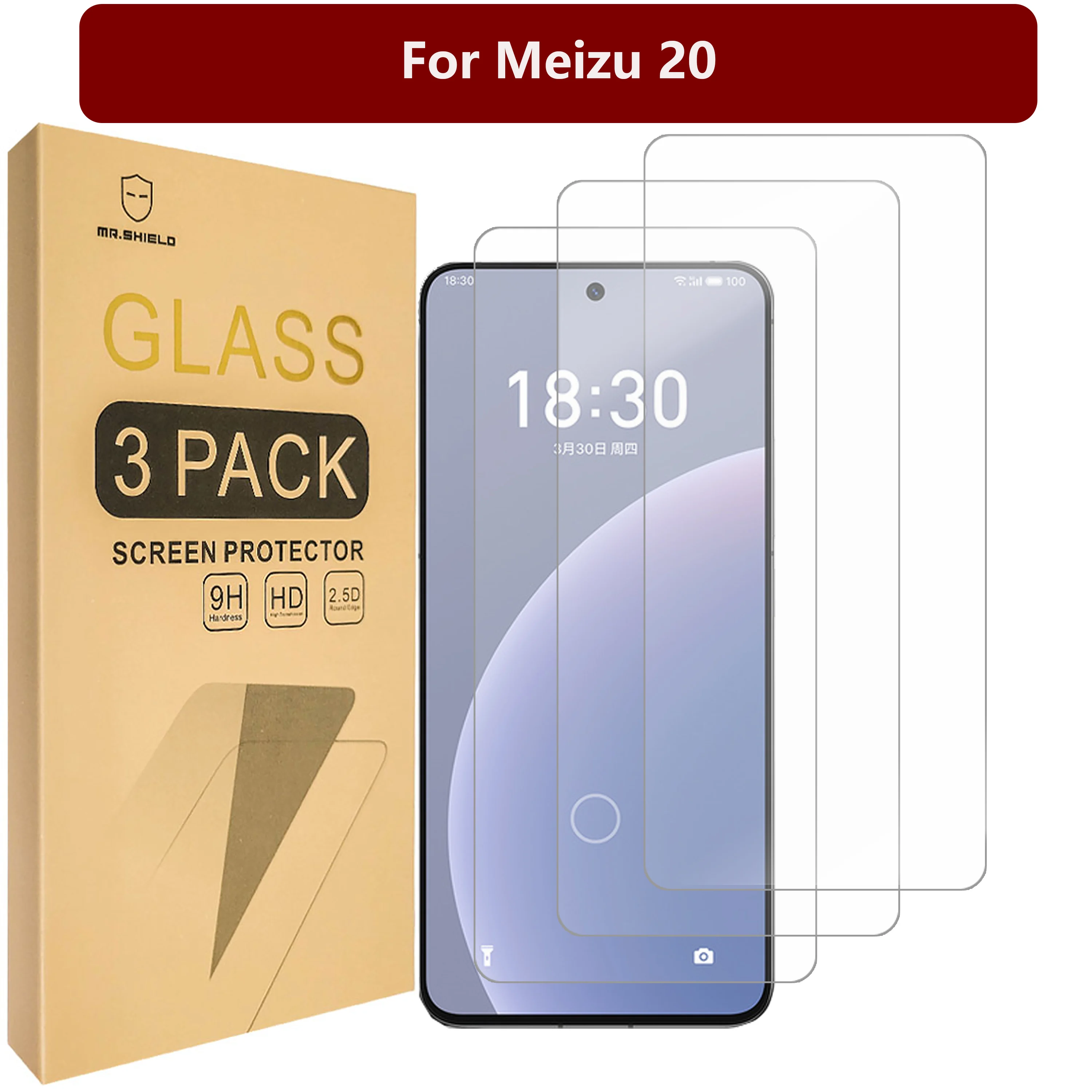 

Mr.Shield Screen Protector compatible with Meizu 20 [Tempered Glass] [3-PACK] [Japan Glass with 9H Hardness]