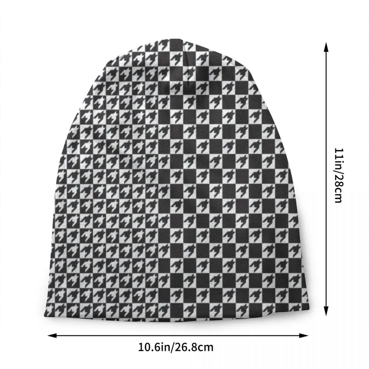 Houndstooth Checkered Pattern Skullies Beanies Caps Unisex Winter Warm Knitting Hat Modern Black White Geometric Bonnet Hats