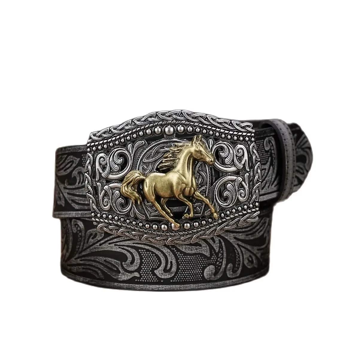A casual, individual and retro belt, Western-style clothing accessory, metal buckle, PU belt, suitable for both men and women