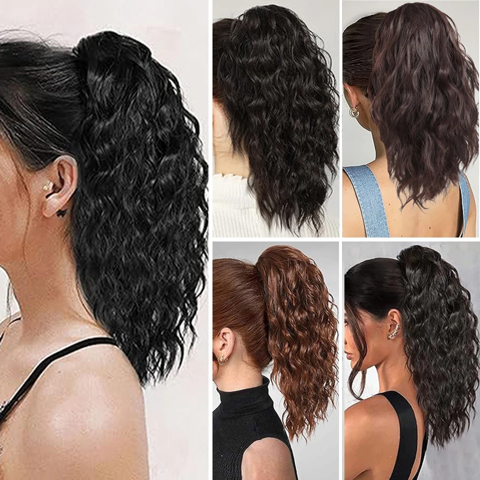 14-дюймовый вьющийся волнистый хвостик, синтетический шиньон, термостойкое волокно, элегантный зажим для когтей, наращивание хвоста для женщин