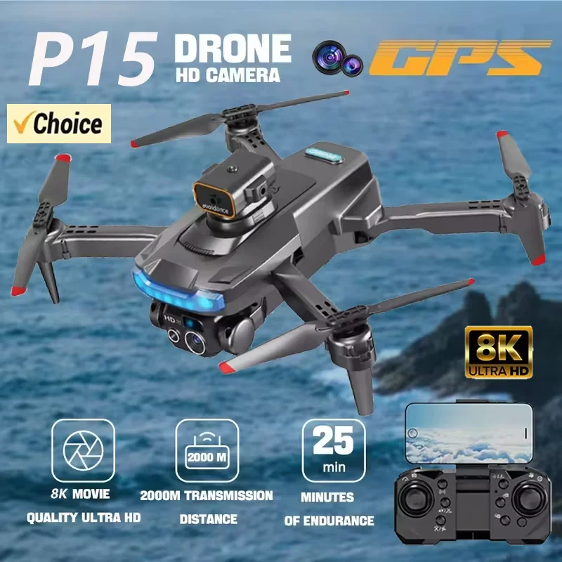 P15 GPS Drone With 8K HD Camera Professional Dual Camera Optical Flow Localization Obstacle Foldable Avoidance Quadcopter Toys