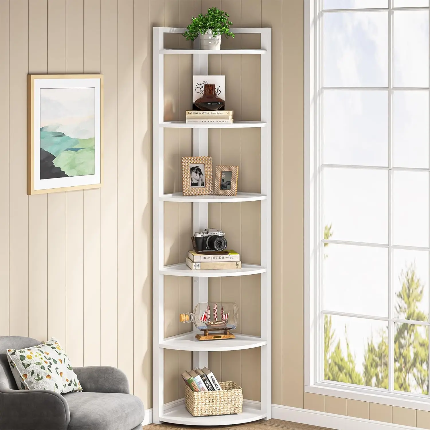 70.9 Inch Tall Corner Bookshelf Small Bookcase Modern Corner Shelving Unit Storage Rack for Living Room, Home Office