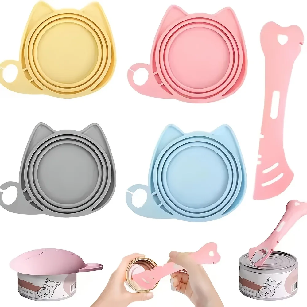 Reusable Dog Cat Food Can Lid & Spoon Set Multifunctional Pet Wet Food Scoop Leak-proof Storage Sealer Cover