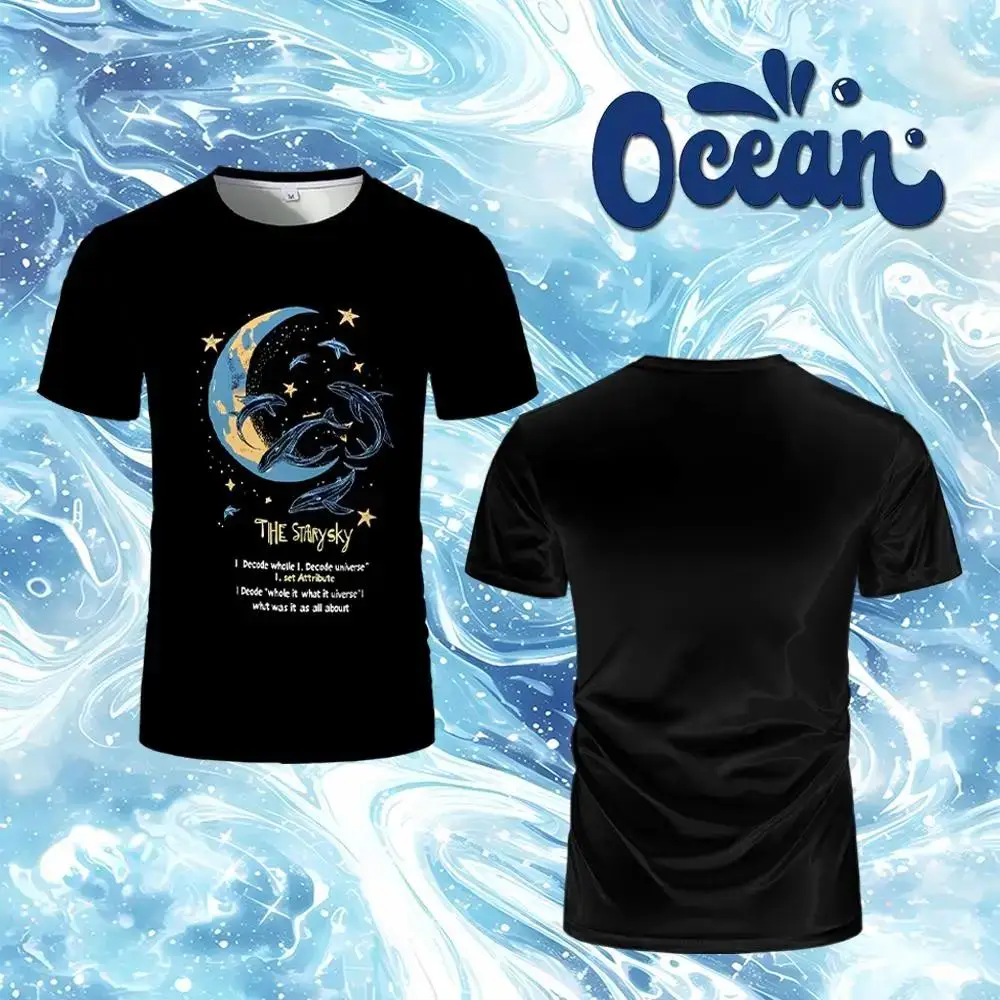 

Ocean Theme Printed T-shirt Dolphin Jellyfish Pattern Fashion Short-sleeved Tees Unisex Daily Home Casual Tops Kid's Clothes