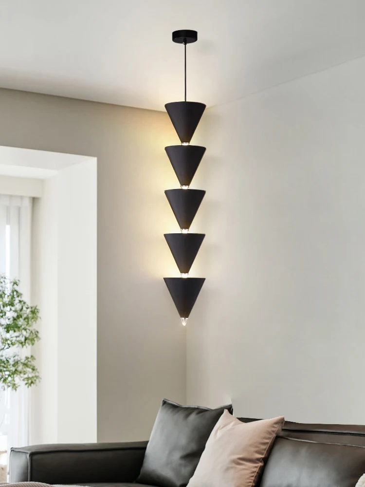 Cream style bedroom bedside pendant light, modern and minimalist creative living room background wall conical long line pendant