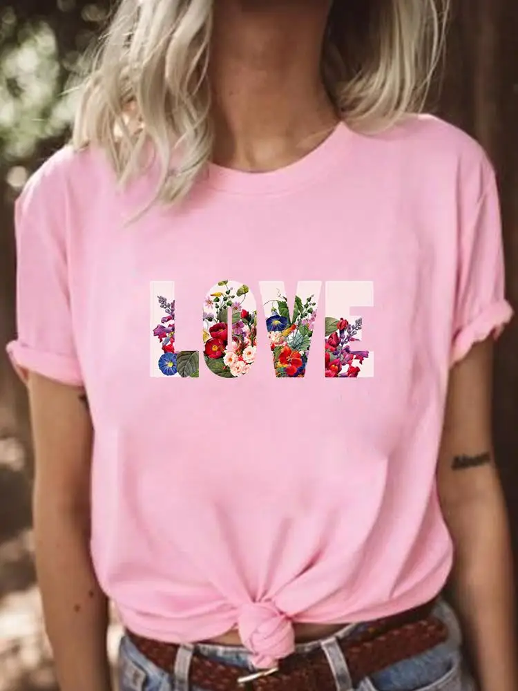 

Fashion Female Casual Short Sleeve Women T Clothes Love Floral Letter Trend Graphic Tee Ladies Clothing Print T-shirts