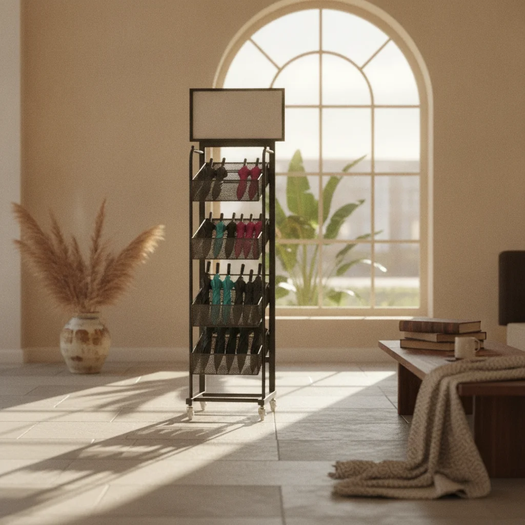 Umbrella Display Rack Mobile Rolling Umbrella Rack standaloneStanding Sturdy for Retailers, Retail Shops, Store Entryways
