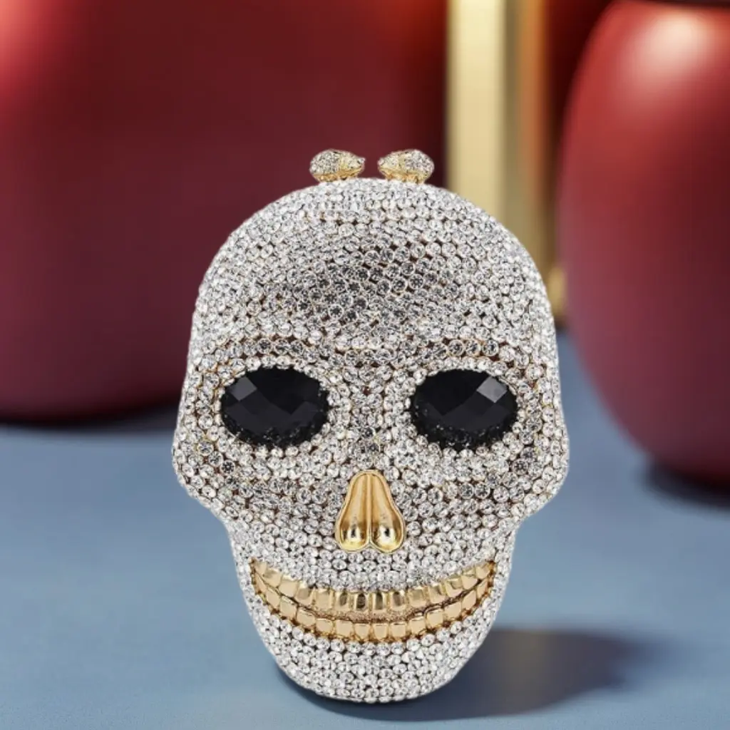 3D Skull Clutch Purse Evening Bag Rhinestone Crystal Metal Clutch for Women Cocktail Party Prom