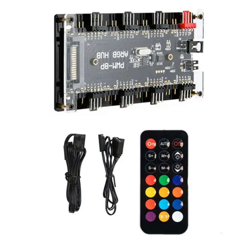 Fan Hub ARGB Controller 4Pin PWM Temperature Control 5V 3-Pin Synchronization Wireless Remote Control Chassis Fan Hub