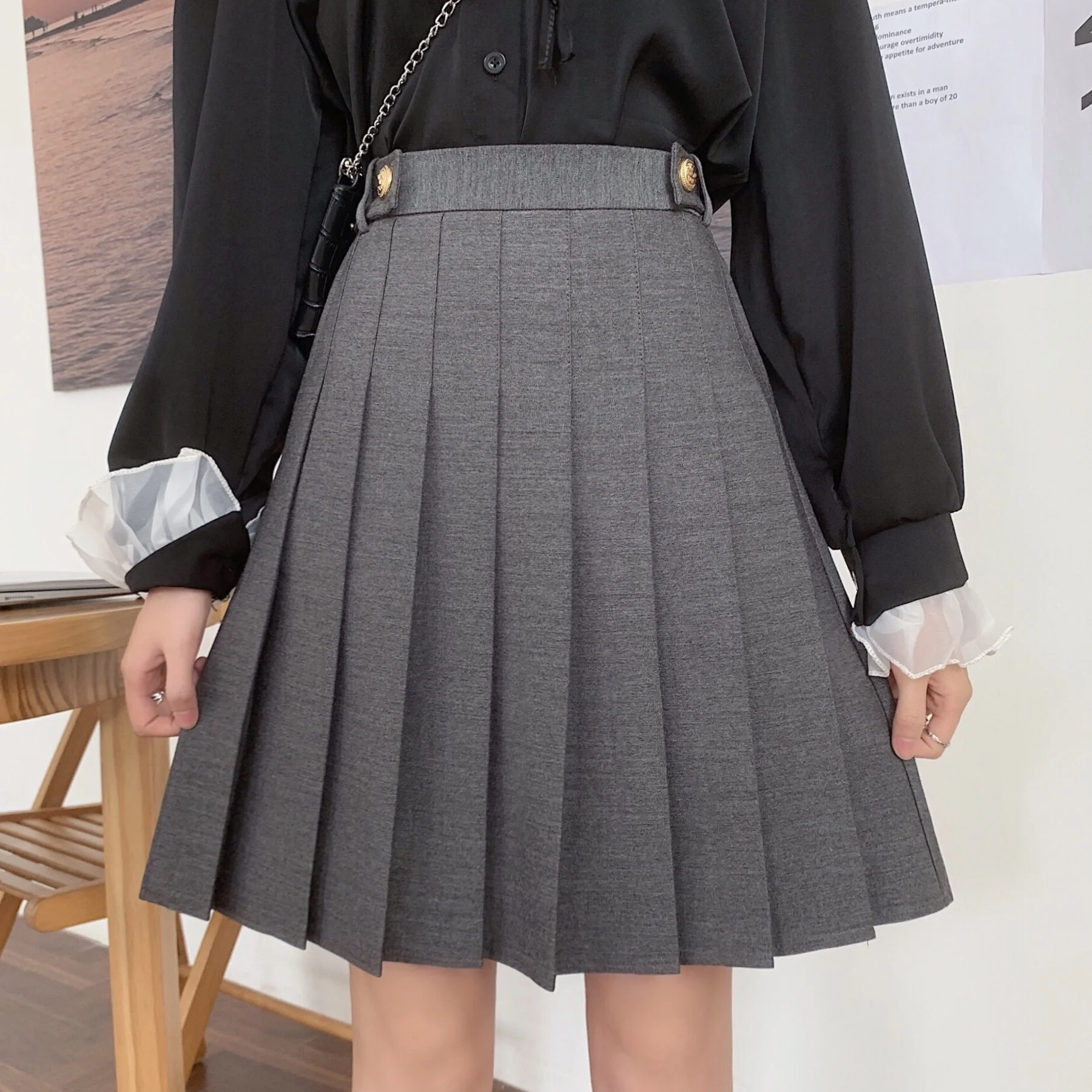 Korean Large Size Girl Summer High Waist Versatile Jk Pleated Skirt Simple A-line College Versatile Age-reducing Japanese Skirts