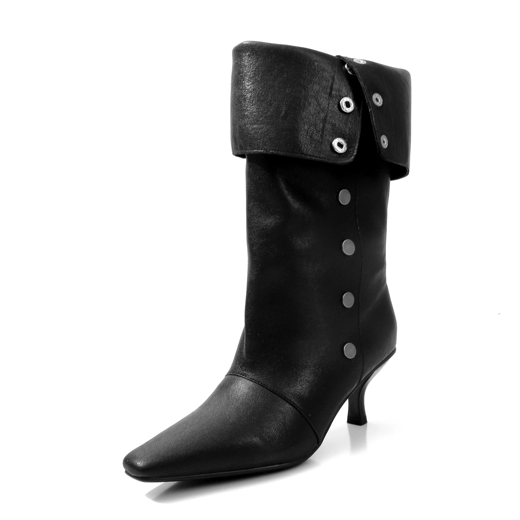 2027 Cow Skin High Heels Fashion Modern Boots Warm Winter Shoes Rivets Catwalk Dating Office Lady Casual Women Mid-calf Boots