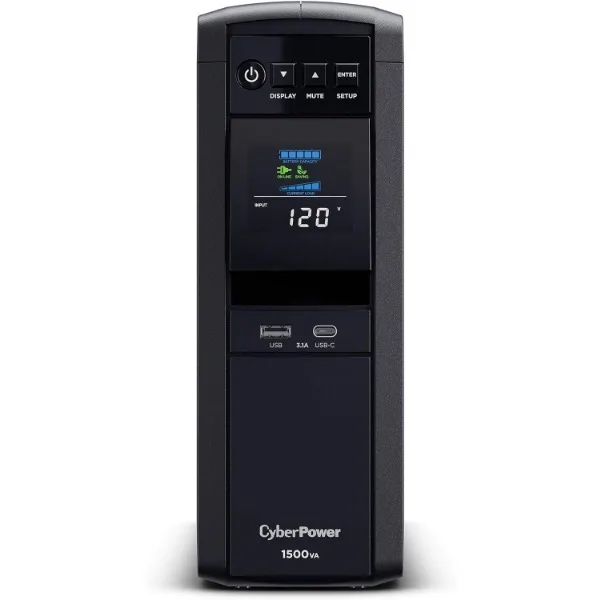 CyberPower CP1500PFCLCD PFC Sinewave UPS System, 1500VA/1000W, 12 Outlets, AVR, Mini Tower,Black