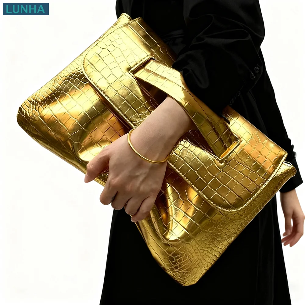 

Women's Soft Envelope Clutch Wristlet Bag Crocodile Embossed PU Leather Handbag Spacious Briefcase Purse for Commute Leisure