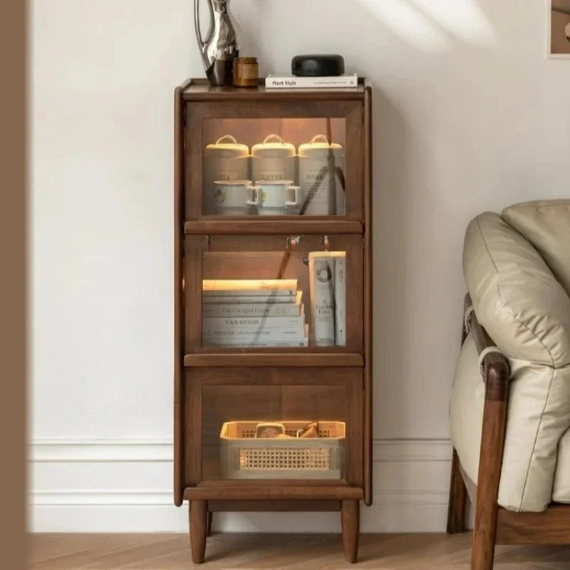 

Ультратонкий приставной шкаф WS из массива дерева, простой стеллаж для гостиной со стеклянными откидными дверцами, высокий шкаф для хранения на ножках для дома